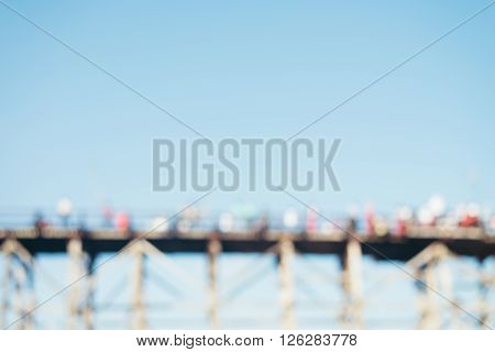Blurred background - Old Wooden Bridge at Sangkhlaburi Thailand.