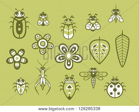 Cute bugs set. vector graphic isolated elements for design