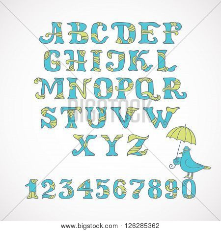 vector hand drawn font with aztec ornamental elements