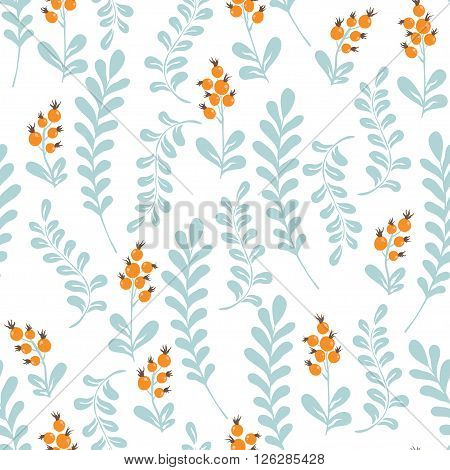 Forest herbs and berries. floral seamless pattern