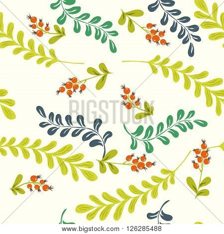 Forest herbs and berries. floral seamless pattern
