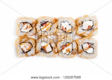 Japanese traditional food rolls on white background