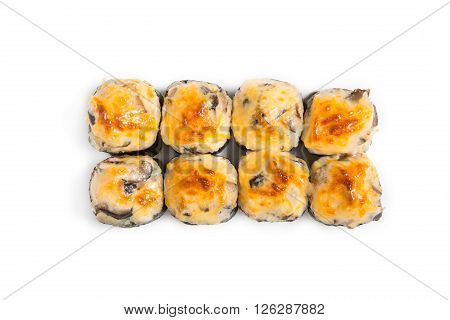 Japanese traditional food rolls on white background