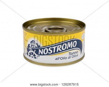 PULA, CROATIA - APRIL 17, 2016: Nostromo is one of the best known food brands in Italy. It was born as a company in 1941. Renamed in 1951 the Nostromo brand makes its products at its factory in Grado in North-East Italy.