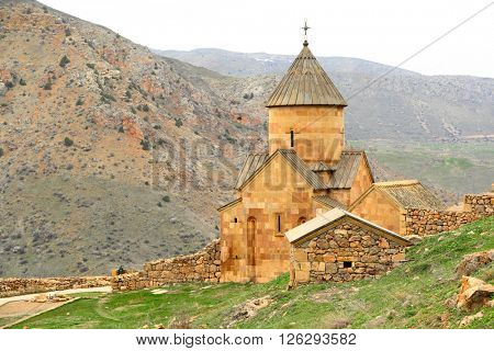 Ancient monastery Noravank in the mountains in Amaghu valley, Armenia. Was founded in 1205. 