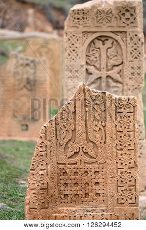 Sacred place at Ancient monastery Noravank in the mountains in Amaghu valley, Armenia. Was founded in 1205. 