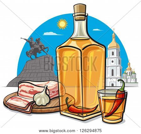 illustration of the ukrainian vodka with chilly pepper