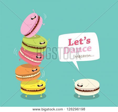 Group of macarons. Sweet funny macarons characters vector cartoon