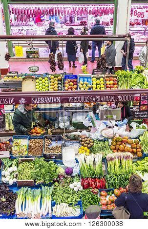 Logroño Spain - April 9 2016. People shopping vegetables in San Blas Market (Mercado de Abastos). San Blas is the main fresh-produce market in downtown of Logroño La Rioja. Spain.