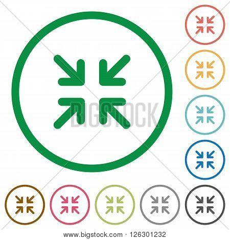 Set of minimize color round outlined flat icons on white background