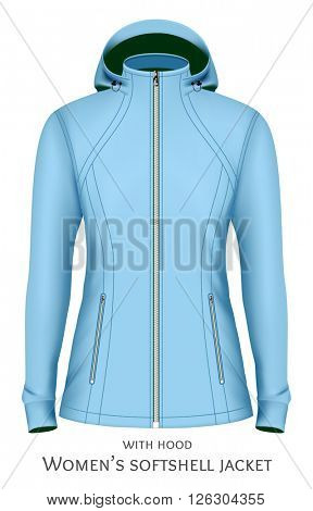 Softshell jacket for lady. Fully editable handmade mesh. Vector illustration.