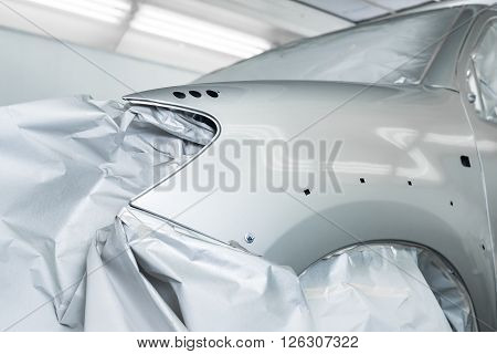 Auto body repair series : Masked car before repaint