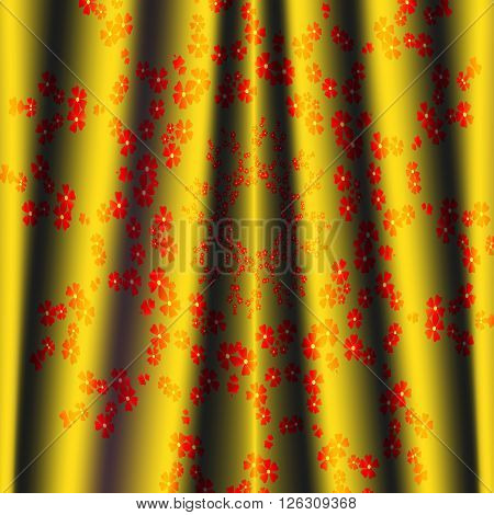 yellow fabric curtain with flowers patternin the folds