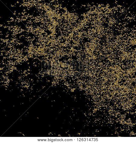 Vector glitter dust. Gold glitter texture on a black background. Golden explosion of confetti. Golden grainy surface for for flyer, poster, sale sign. Abstract texture for your desugn and business