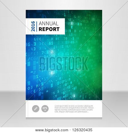 Modern annual report brochure or book vector design template. Wireless computer digital data program code background. editable.