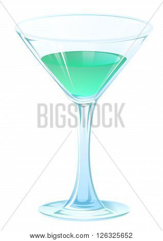 Blue tipple cocktail in glass goblet on stem. Alcohol strong drink. Isolated on white vector illustration