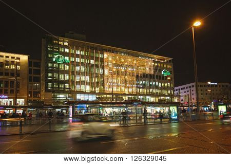 Munich Germany - January 07 2016: View of the Galeria shop on Sonnen street at night time