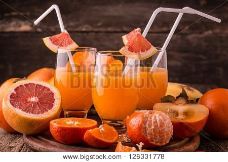 Fresh Organic Moothie With Banana, Pumpkin ,persimon, Orange,healthy Drink. Vegan Snack
