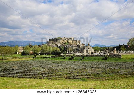 Landscape of southern France: the medieval village Grignan