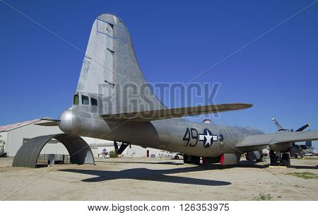 MARCH FIELD AIR MUSEUM RIVERSIDE CALIFORNIA USA - March 17 2016: Boeing B-29A Superfortress USA