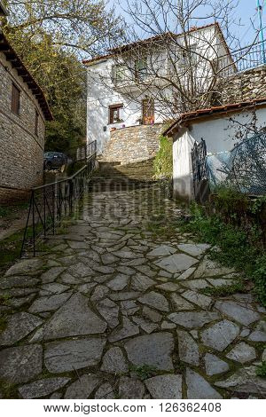 Stone street and old house in village of Potamia, Thassos island,  East Macedonia and Thrace, Greece