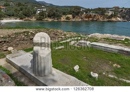 Ancient Column in Archaeological site of Aliki, Thassos island,  East Macedonia and Thrace, Greece