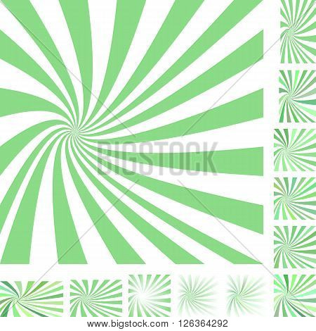 Green and white vector spiral design background set. Different color, gradient, screen, paper size versions.