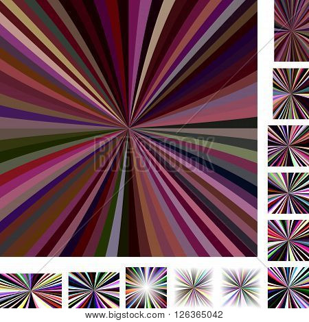 Dark colorful vector ray burst design background set. Different color, screen, paper size versions.