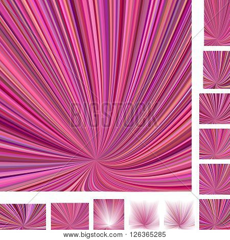 Pink colorful vector ray burst design background set. Different color, gradient, screen, paper size versions.