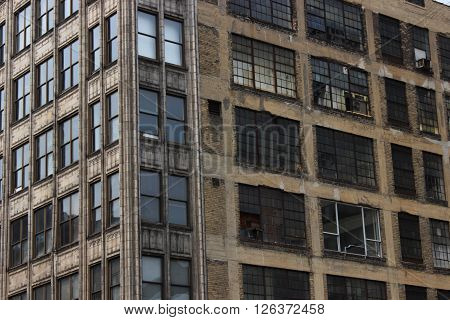 Windows on an old brick building in Minneapolis, MN.