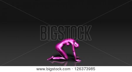 Yoga Class, the Downward Facing Frog Basic Pose Stance 3D Illustration Render