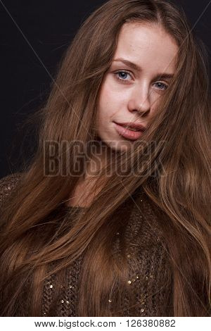 Portrait in the studio on white background. Beautiful model.
