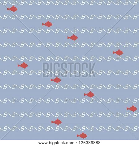 Seamless background with cute pattern  red fish.