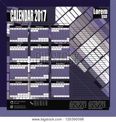 Wall Monthly Calendar for 2017 Year. Vector Design Print Template with Place for Photo. Week Starts Monday. 3 Months on Page. Set of 12 Months - gray purple