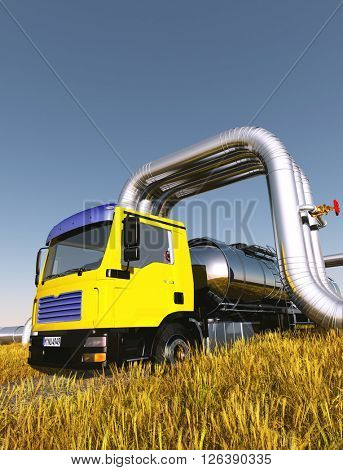 Truck driven by fuel on the road.,3d render