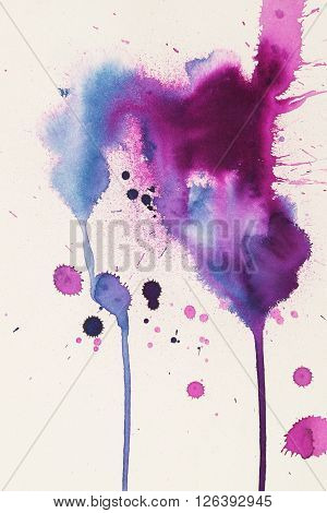 Watercolor texture with colorful blots on a white background