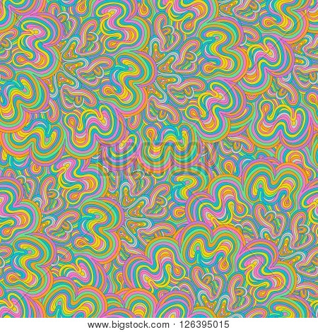 Vector seamless abstract hand-drawn pattern. Hand drawn seamless vivid wave background.
