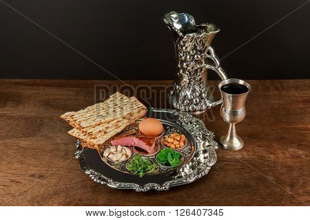Pesach matzo passover with wine and matzoh jewish passover bread