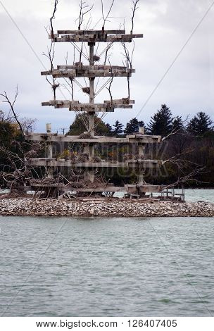 The Lake Renwick Heron Rookery Nature Preserve, in Plainfield, Illinois, provides nesting platforms for herons on an island in Lake Renwick,