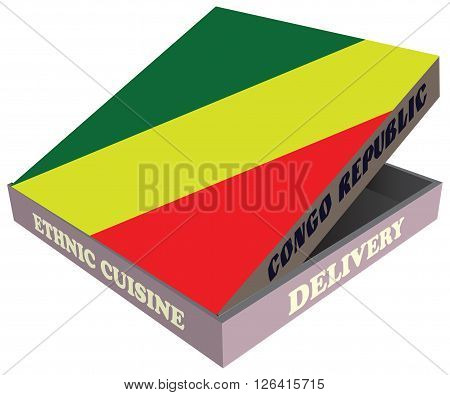 Delivery Ethnic cuisine Congo Republic. Cardboard packaging. Vector illustration.