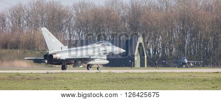 Leeuwarden, Netherlands - April 11, 2016: German Air Force Eurofighter During The Exercise Frisian F