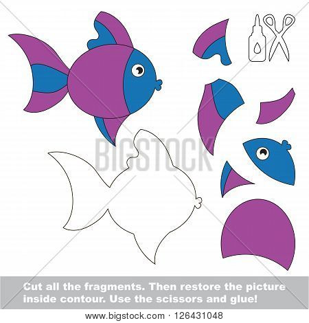 Use scissors and glue and restore the picture inside the contour. Paper game for kids. Simple kid application with Violet Fish