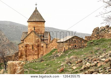 Ancient monastery Noravank in the mountains in Amaghu valley, Armenia. Was founded in 1205. 
