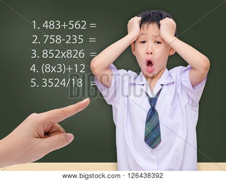 Young asian student screaming in maths class