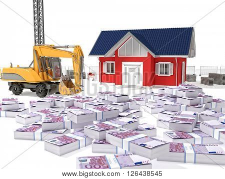 house escavator and dollars money 3d