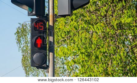 Stop sign at the traffic lights on the street