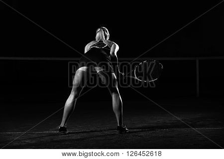 Woman Playing Tennis Waiting Tennis Ball