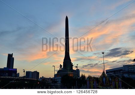Bangkok THAILAND - December 27 :2014. Night view Victory Monument is a large military monument in Bangkok on December 27 :2014 in Bangkok Thailand.