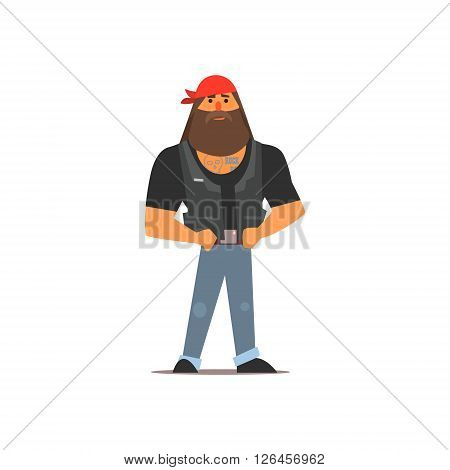 Biker Isolated Primitive Design Style Vector Illustration on White Background