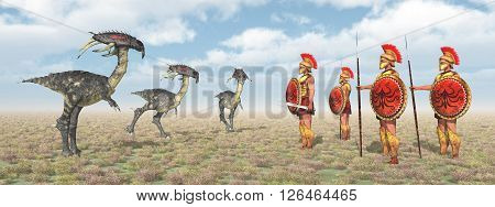 Computer generated 3D illustration with the Argonauts and the Harpies